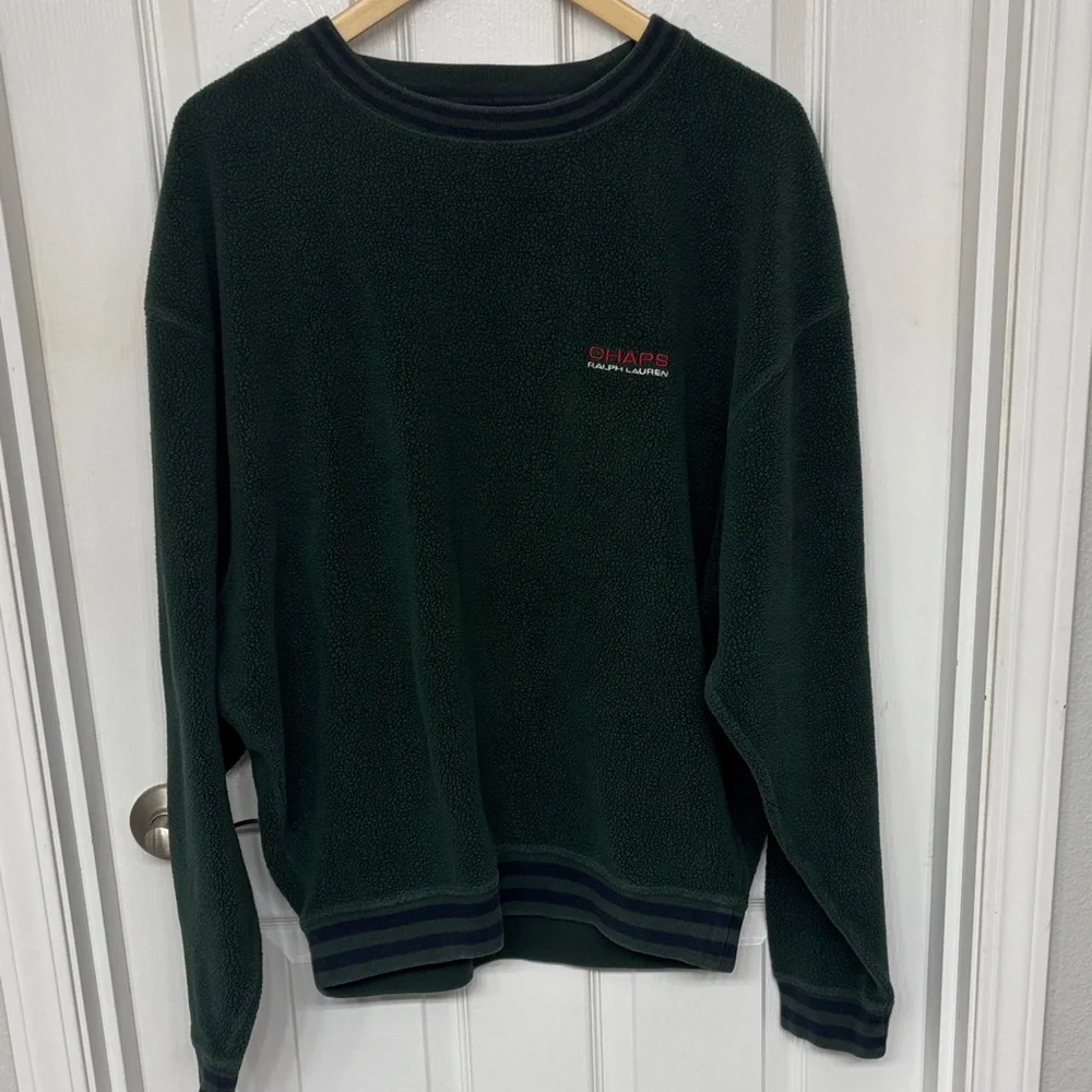 XL- Vintage Chaps by Ralph Lauren Fleece Pullover Dark Green Sweatshirt